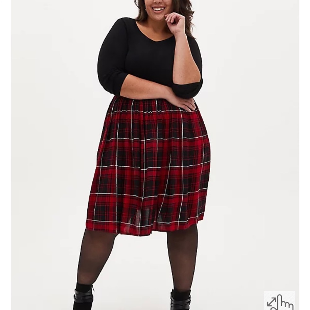Black & Red Plaid Knit-to-Woven Skater Dress
